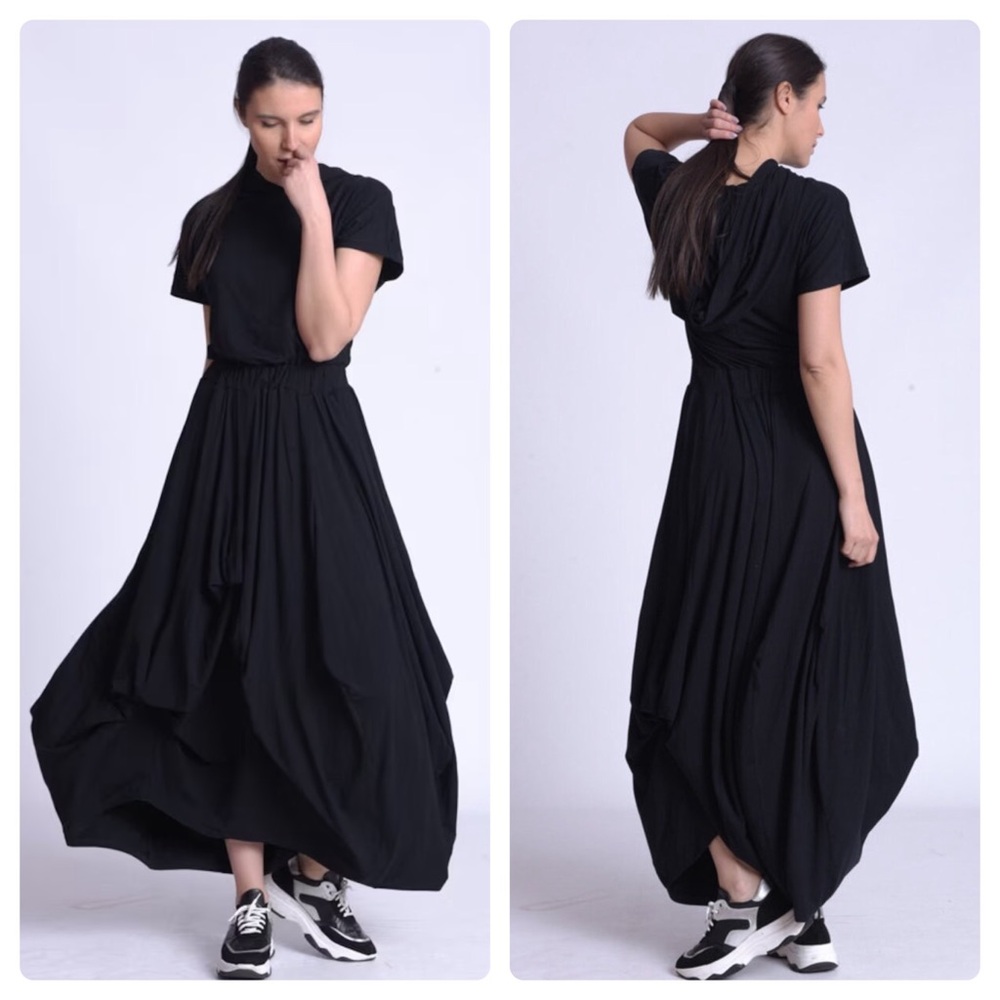 NWT Metamorphoza Fit and Flare Long Hooded Dress Women’s Small Black Cotton